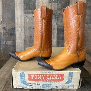 Tony Lama Vintage Gold Label Lizard Wingtip Western Cowboy Boots Womens 5 C